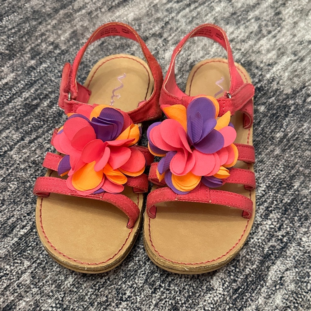 Nina Pink Floral Multi-Color Flower Strap Sandals for Kids